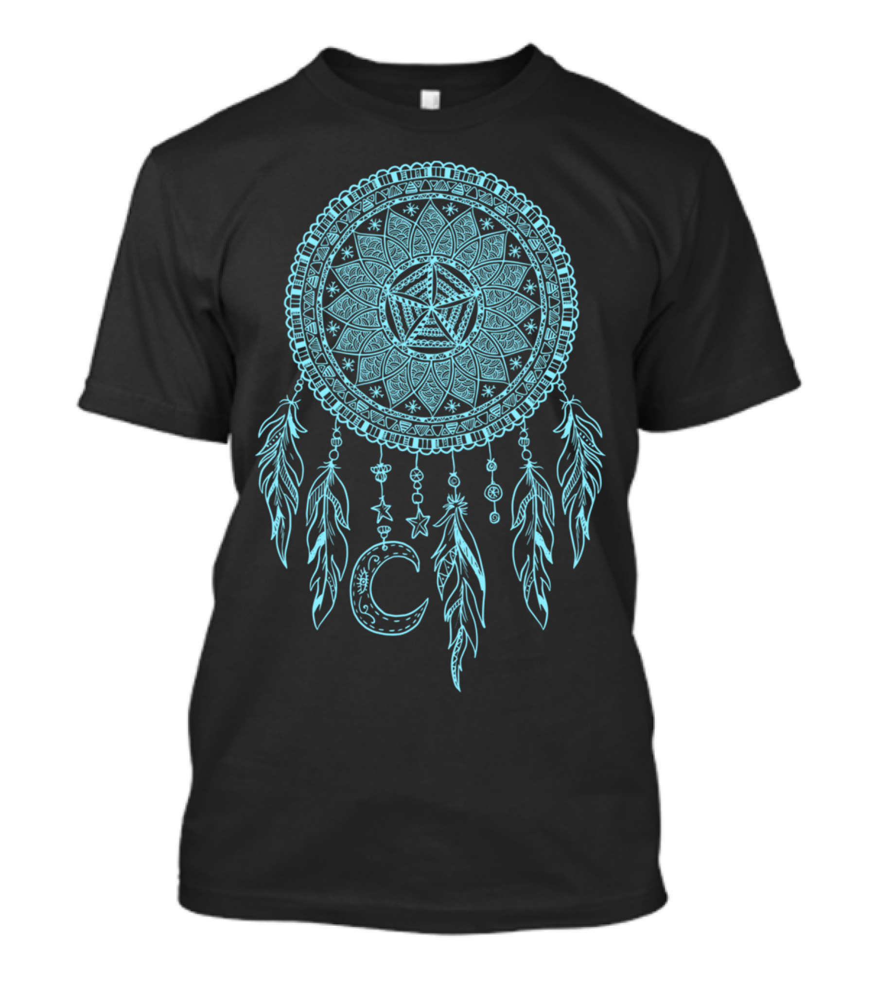 Peace Symbol Mandala Dreamcatcher With Feathers And Crescent Moon Charm T-Shirt