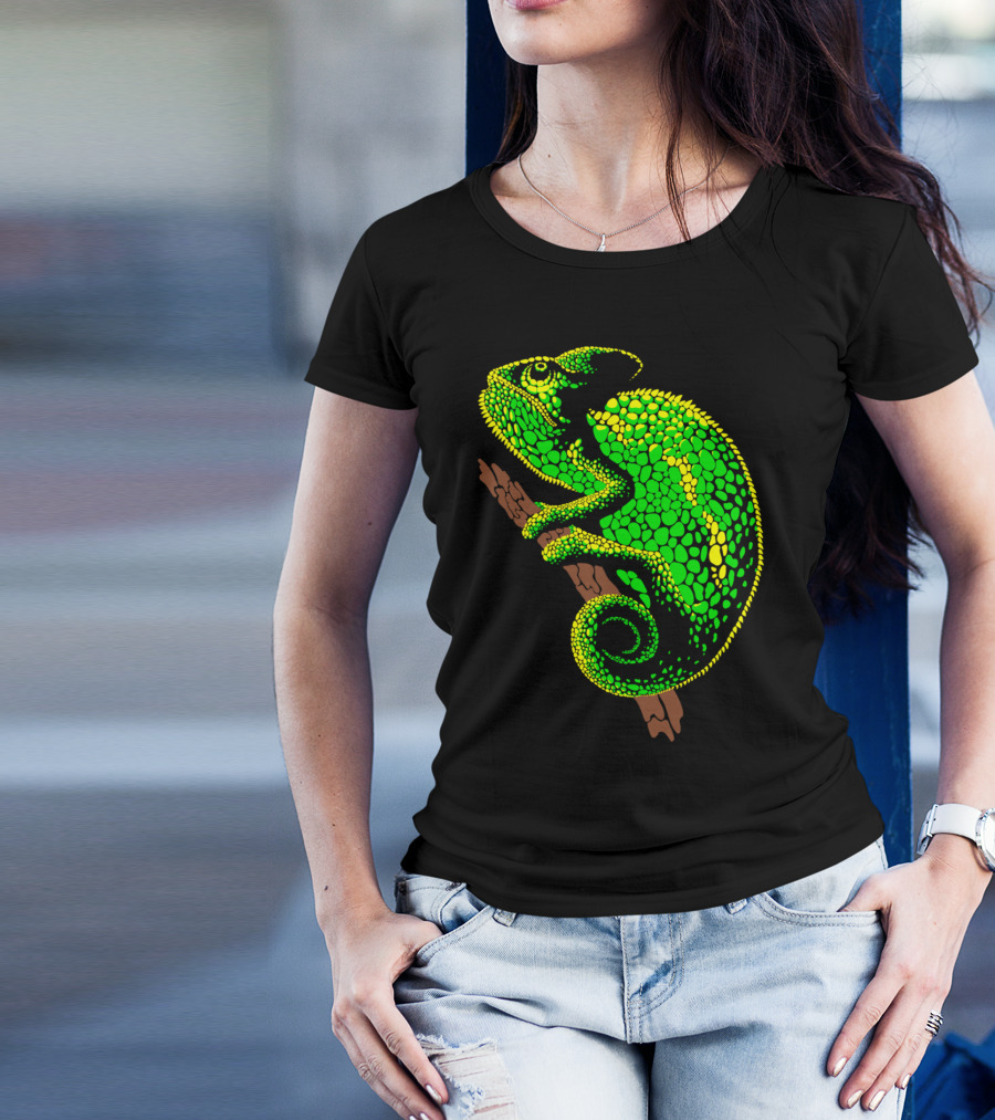 Arboreal Chameleon Neon Green Reptile Perched On Branch T-Shirt