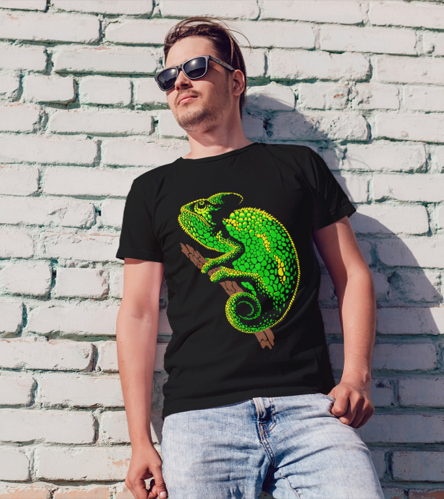 Arboreal Chameleon Neon Green Reptile Perched On Branch T-Shirt