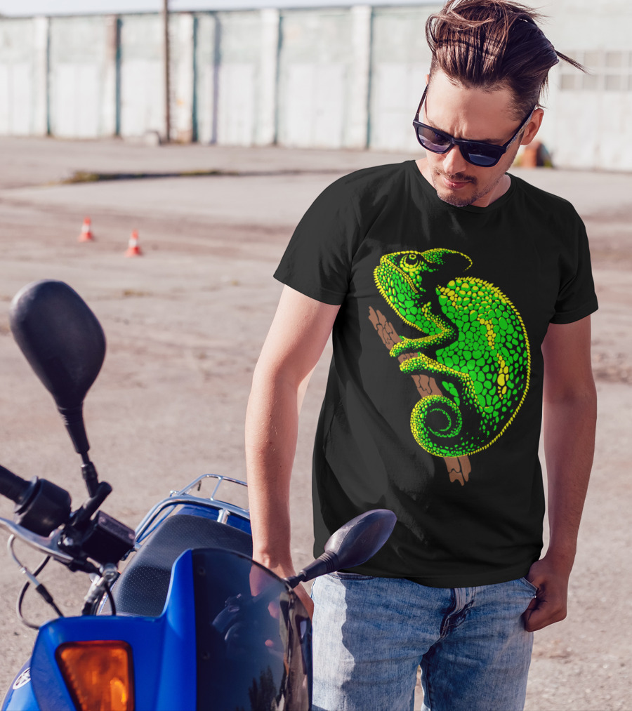 Arboreal Chameleon Neon Green Reptile Perched On Branch T-Shirt