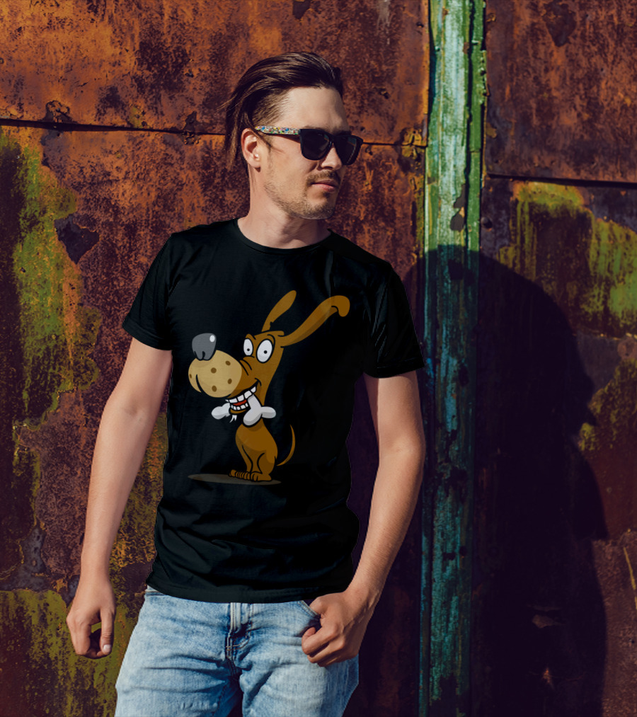 Dog With Bone Happy Cartoon T-Shirt