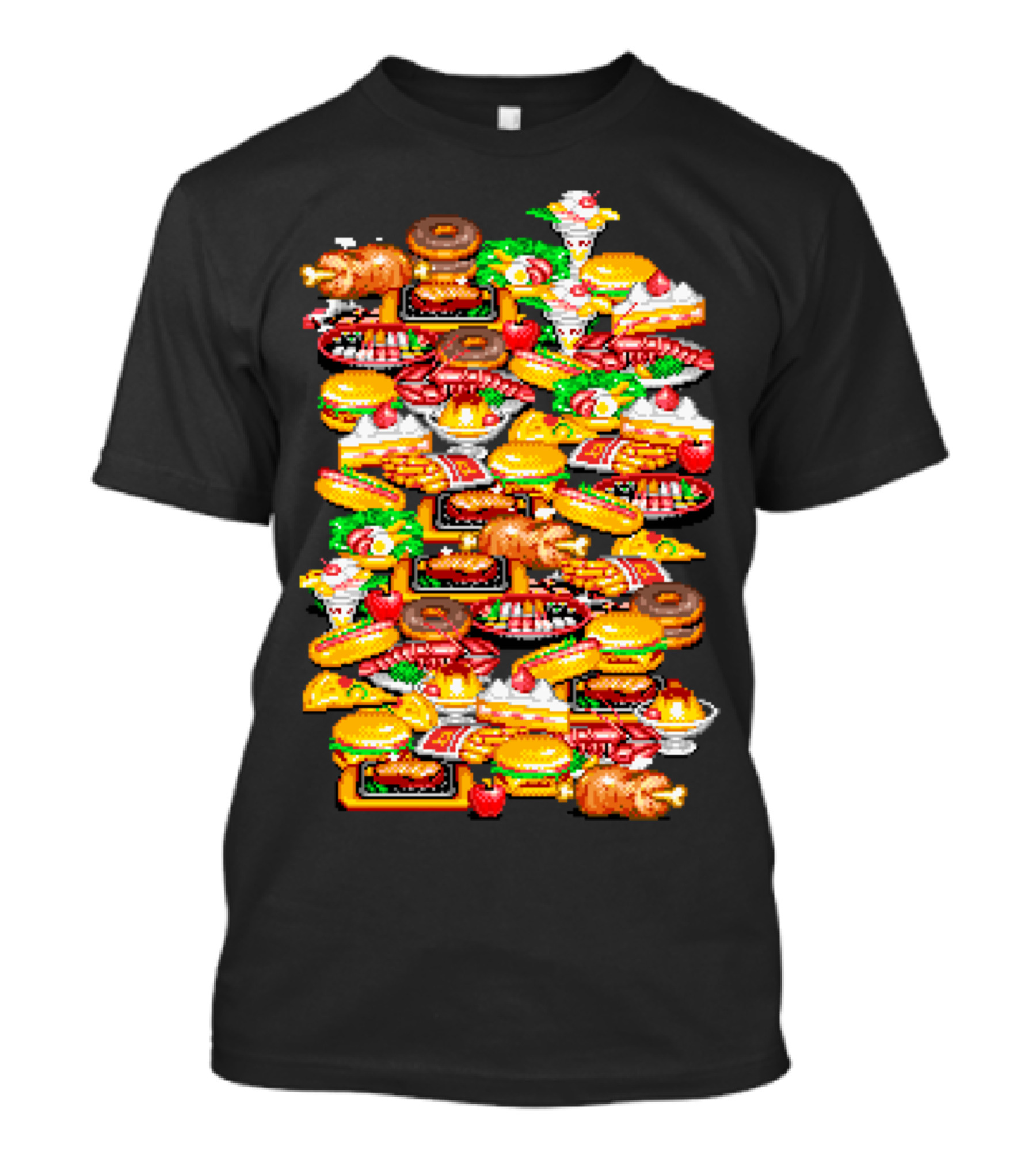 Arcade Pixelated Feast Of Classic Fast Food Icons T-Shirt