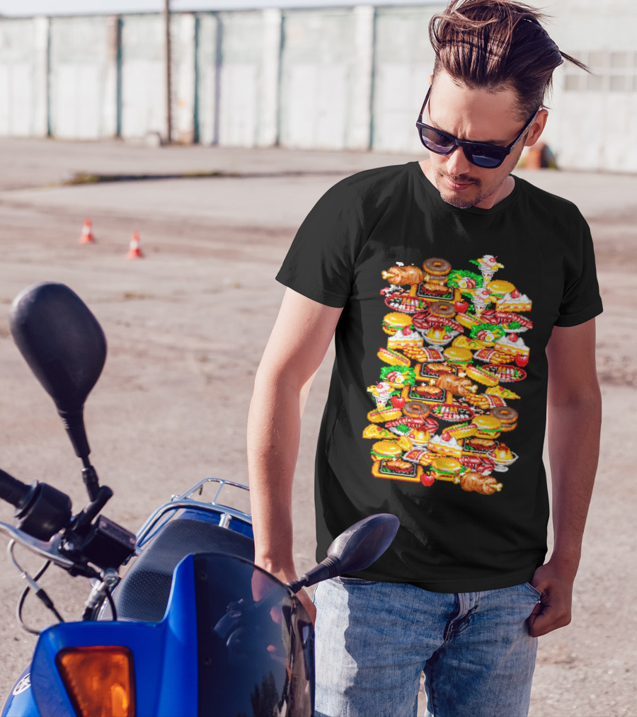 Arcade Pixelated Feast Of Classic Fast Food Icons T-Shirt