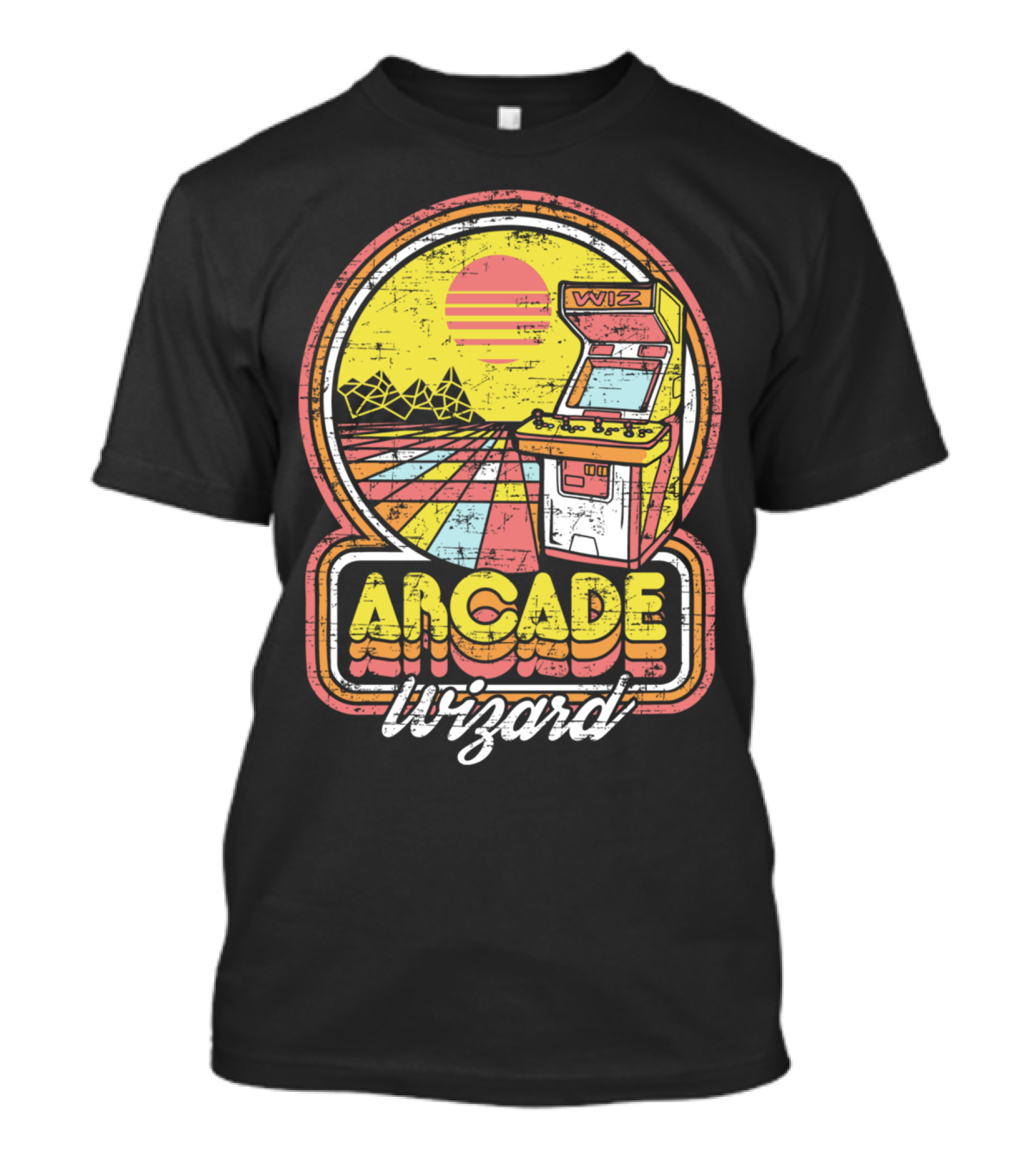 Arcade Wizard Retro Sunset Wiz Machine T-Shirt