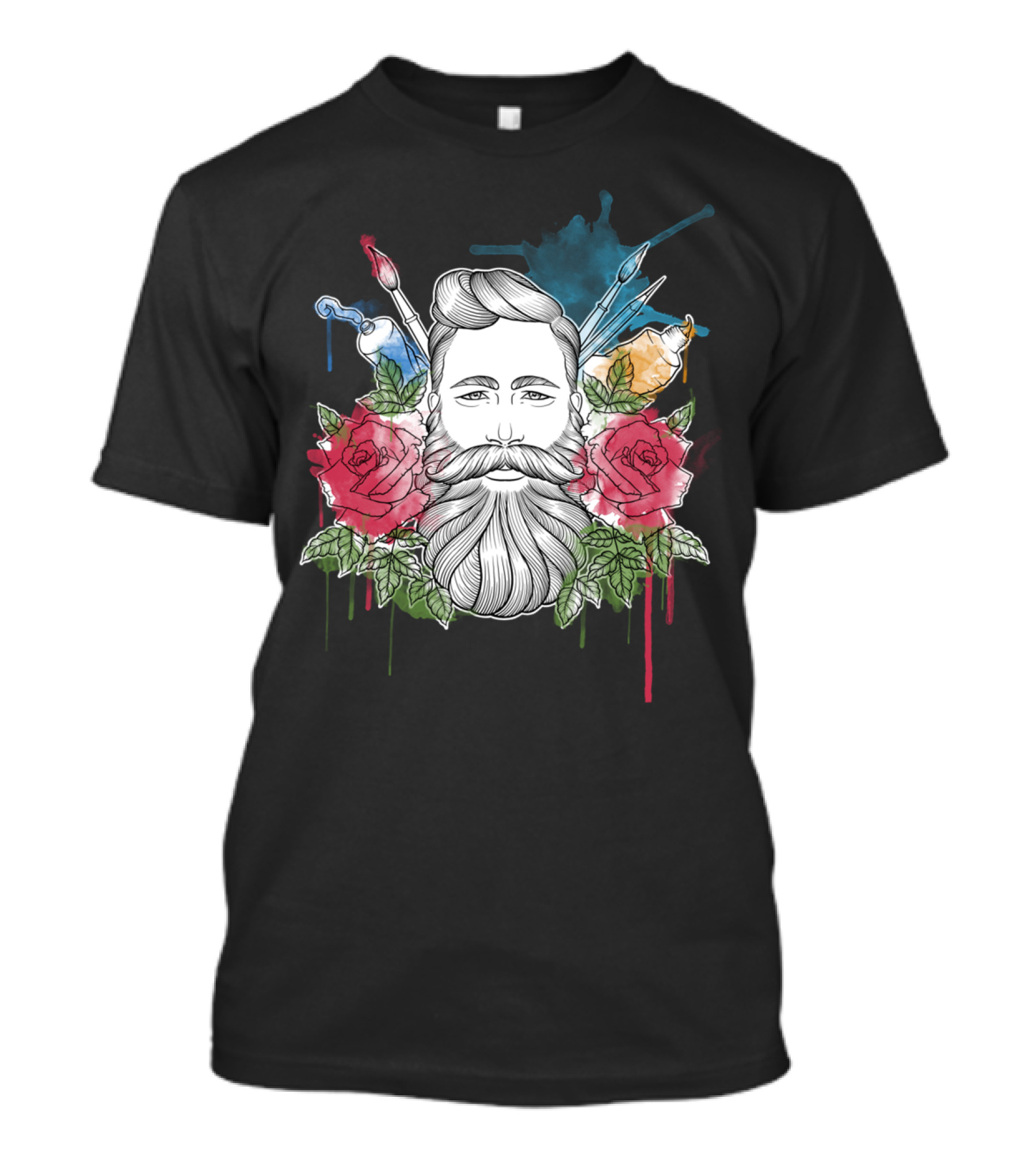 Bearded Artist Floral Paintbrush T-Shirt