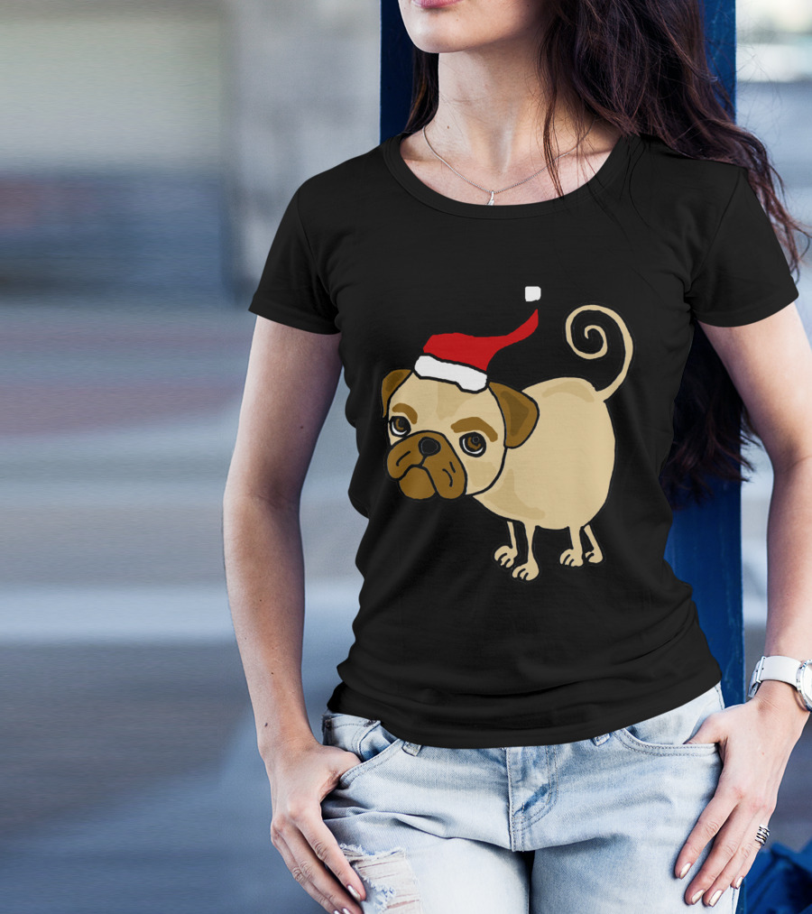 Funny Christmas Pug With Santa Hat Original T-Shirt