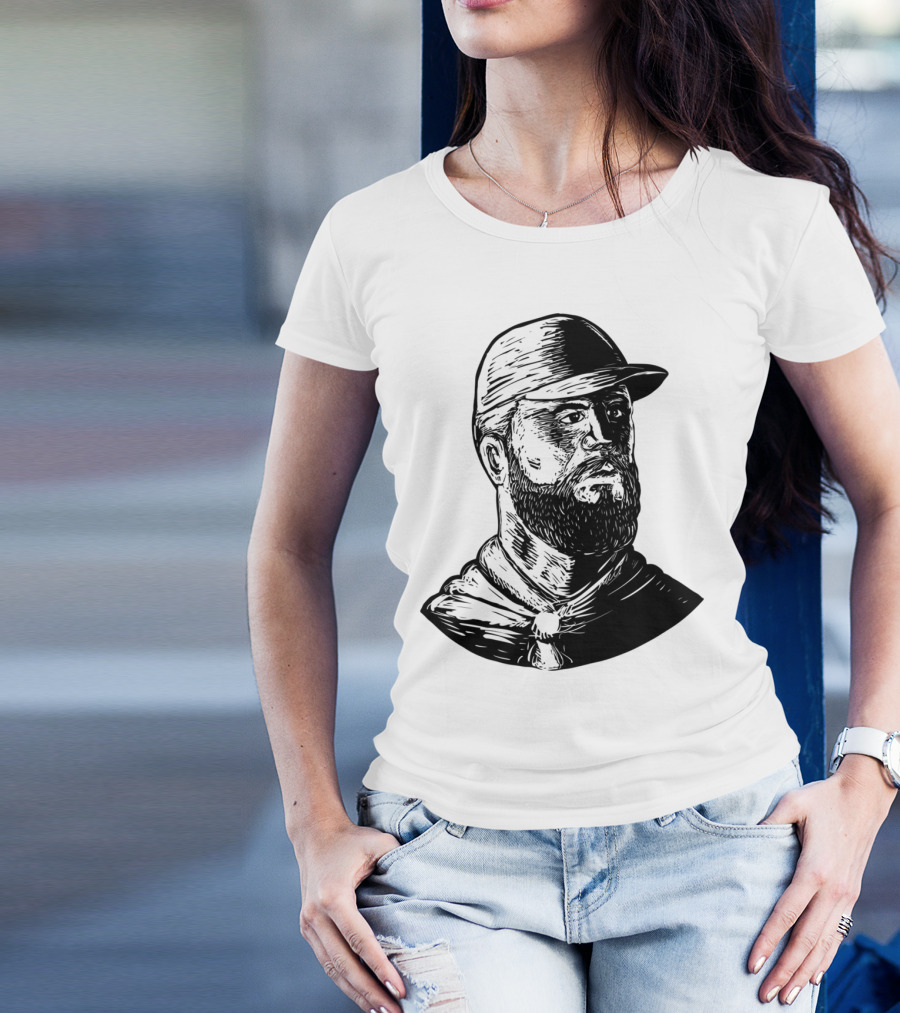 Bearded Chef Scratchboard Drawing With Cap And Beard T-Shirt