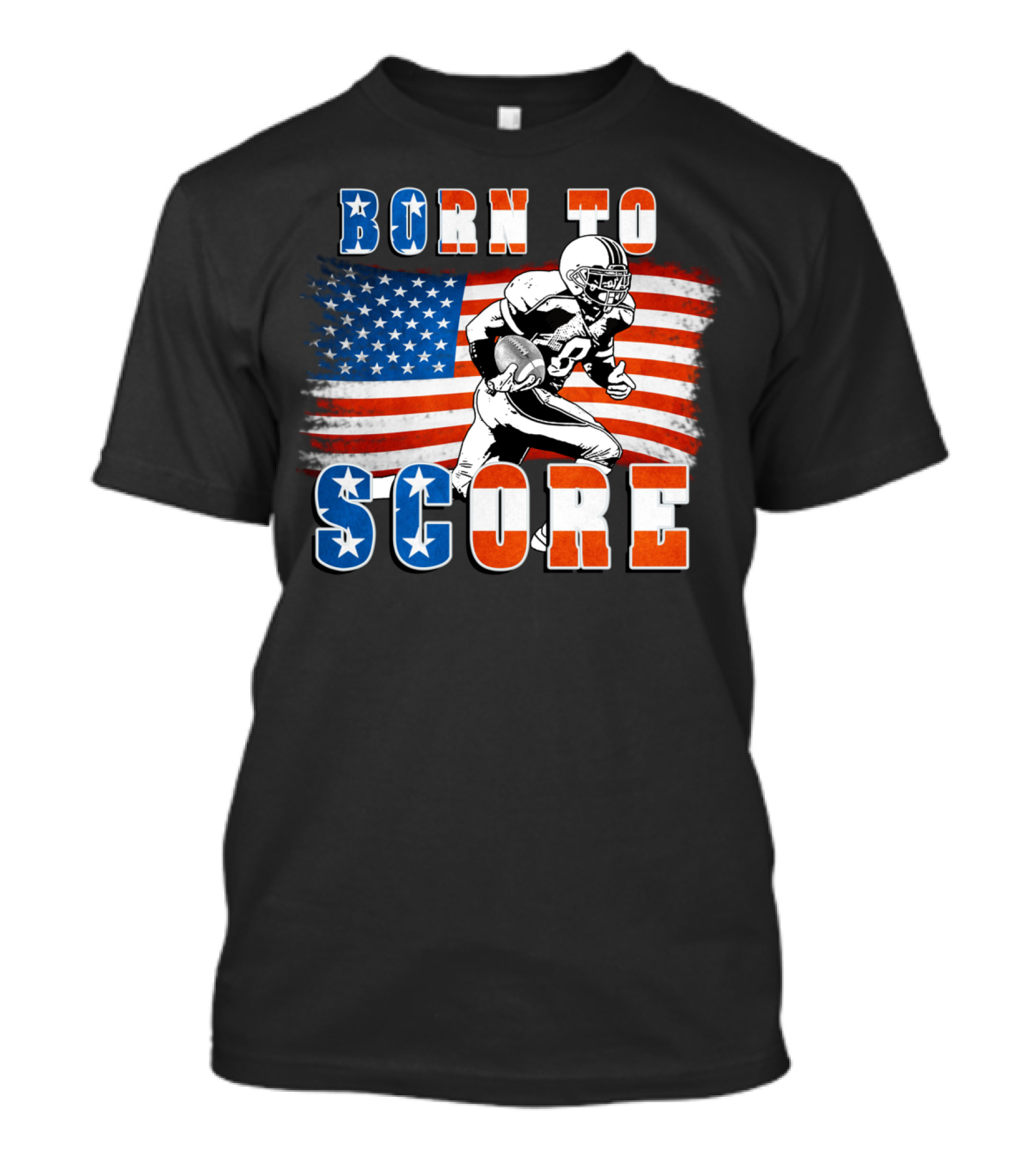 Born To Score American Football Player With USA Flag T-Shirt