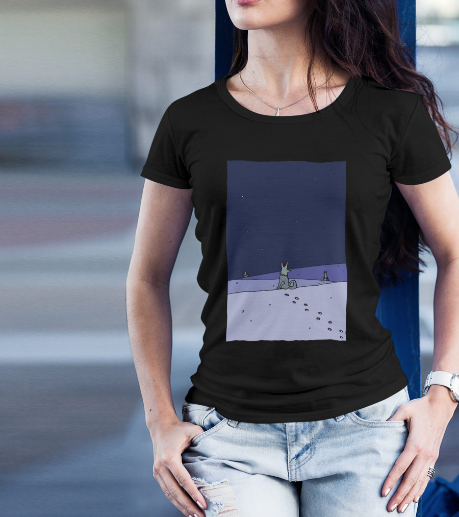 Dogs In Winter Night Starry Sky Scene T-Shirt