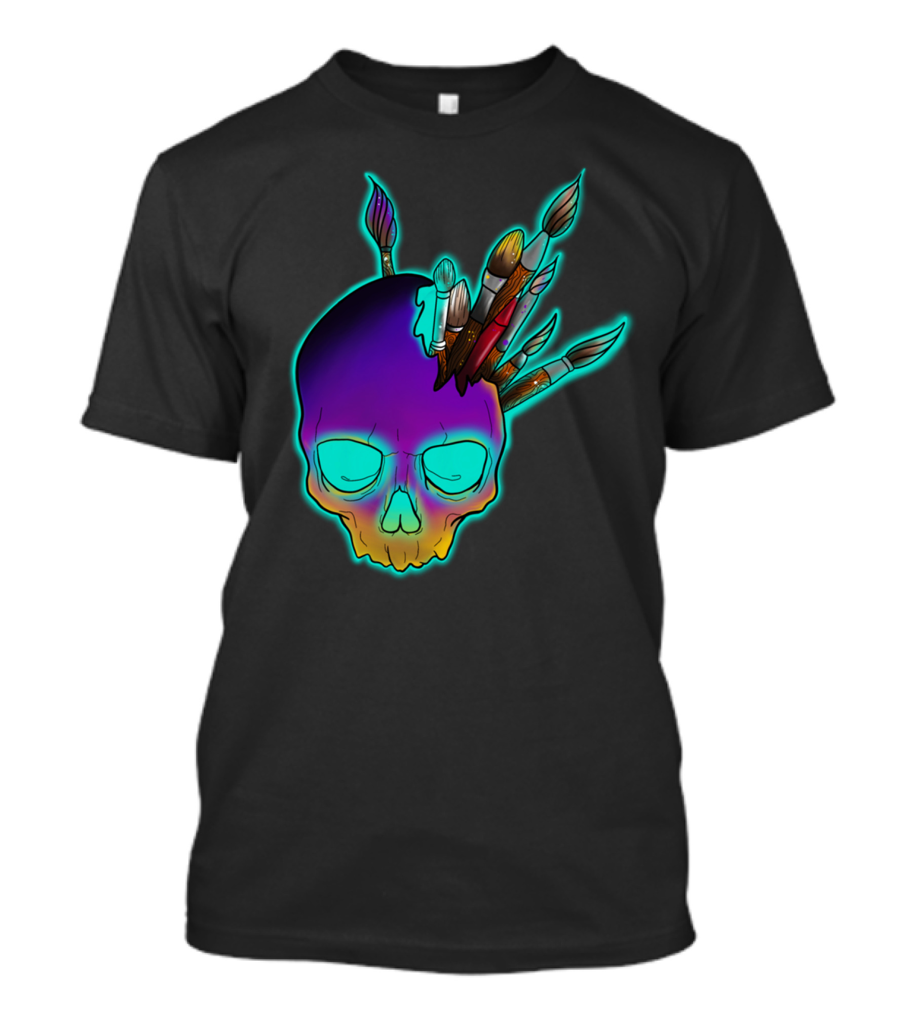 Creative Mind Release Skull Paintbrushes Neon T-Shirt