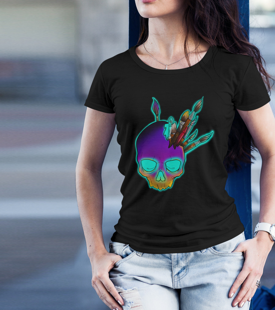Creative Mind Release Skull Paintbrushes Neon T-Shirt