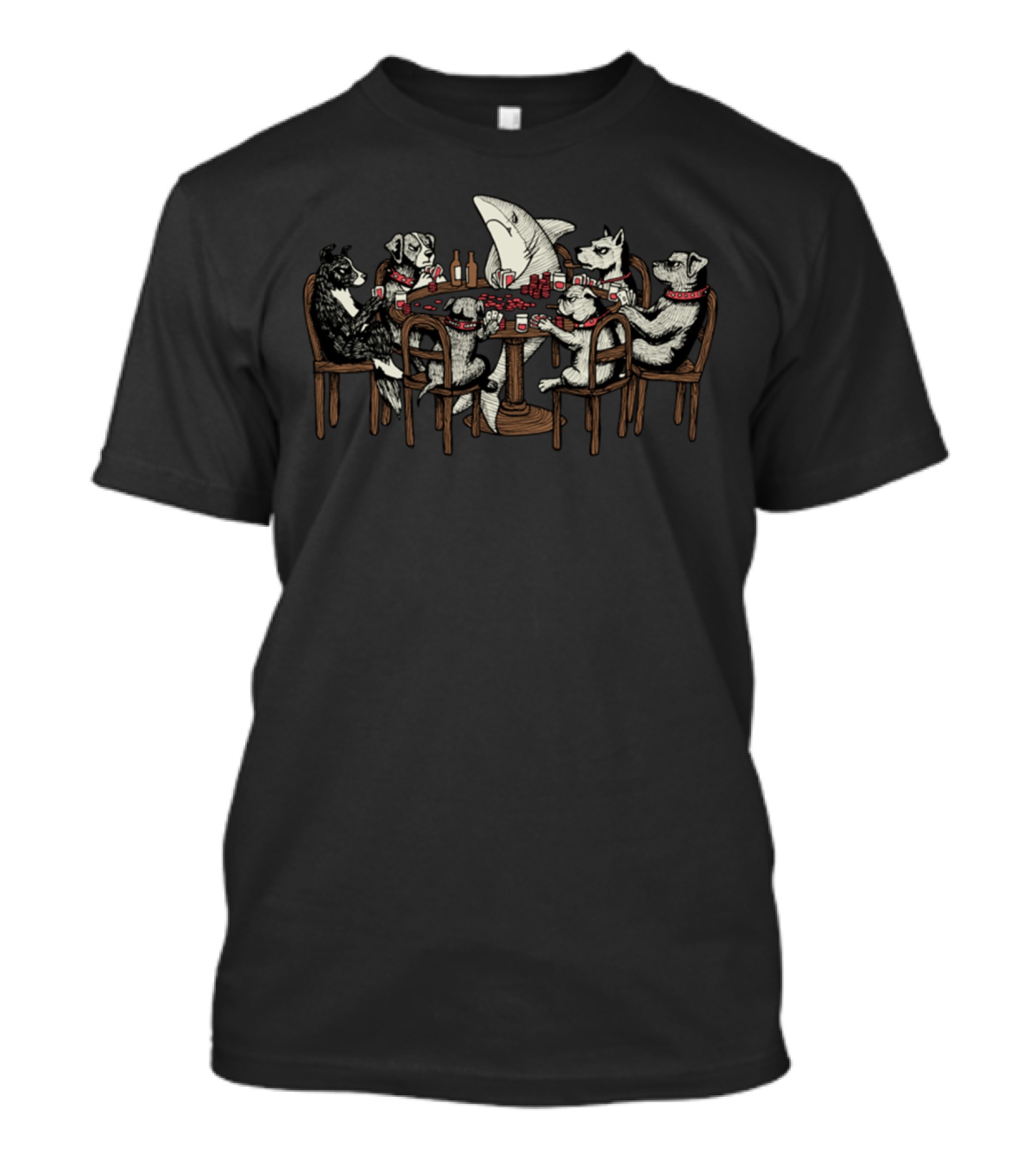 Poker Game With Dogs And Shark At Table T-Shirt
