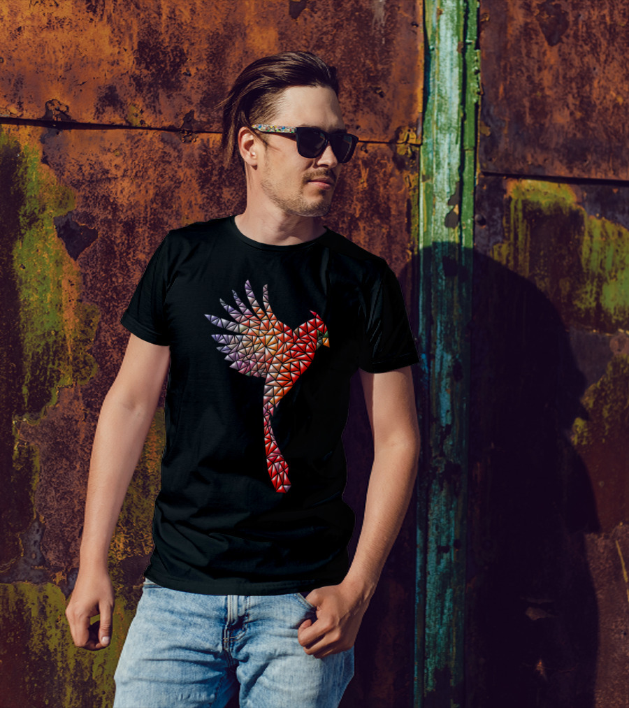 Cardinal Geometric Mosaic Pattern Bird T-Shirt
