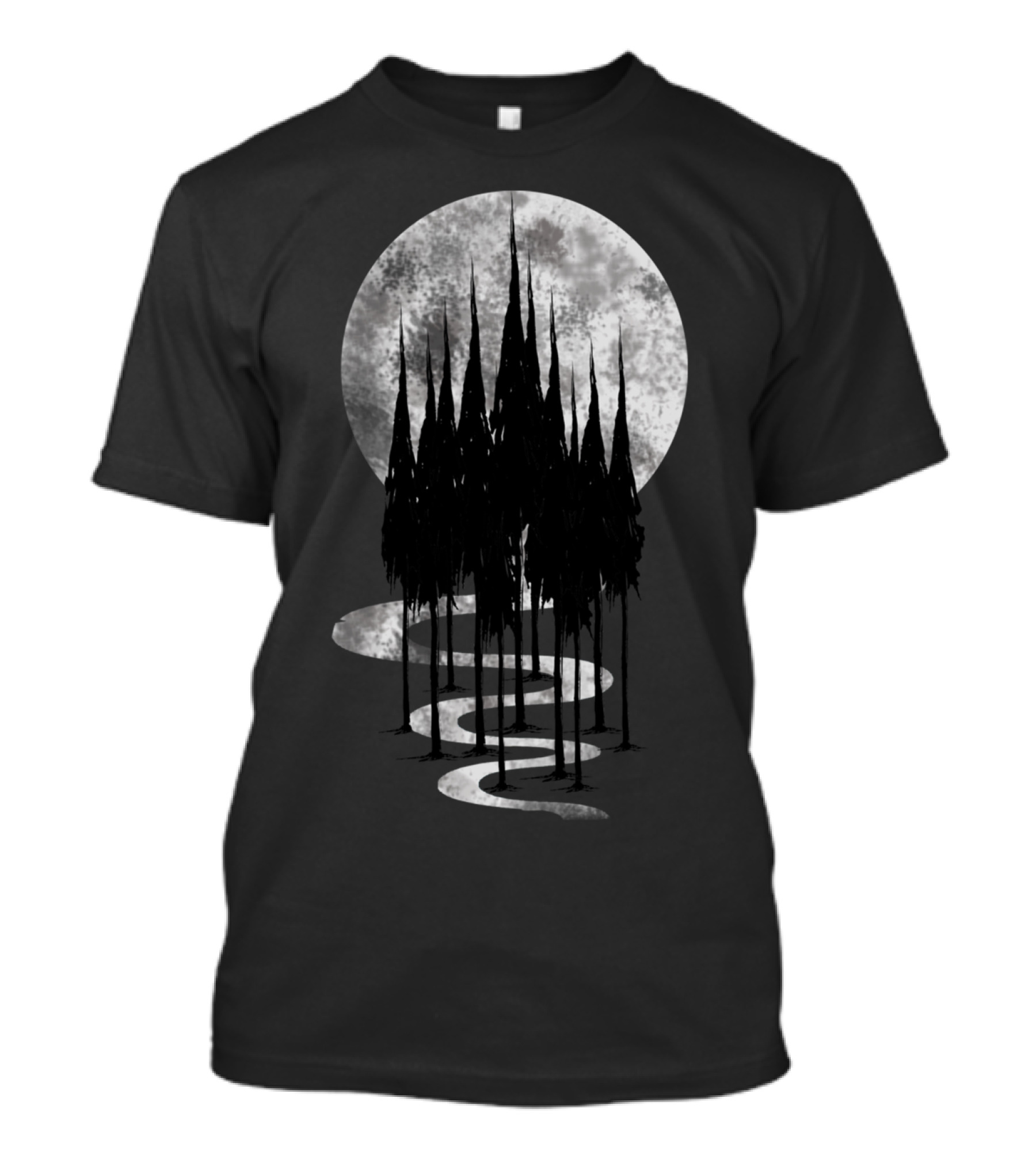 Boscage Dark Forest Silhouette With Moonlit Pathway T-Shirt