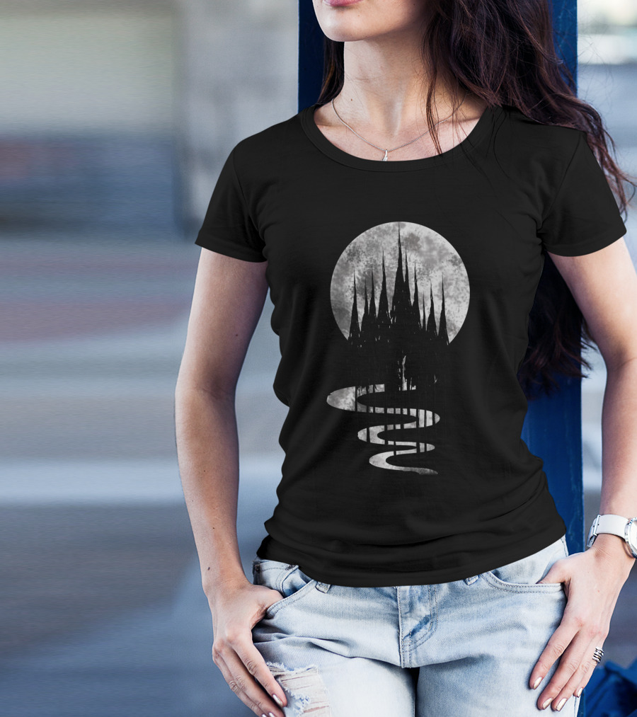 Boscage Dark Forest Silhouette With Moonlit Pathway T-Shirt