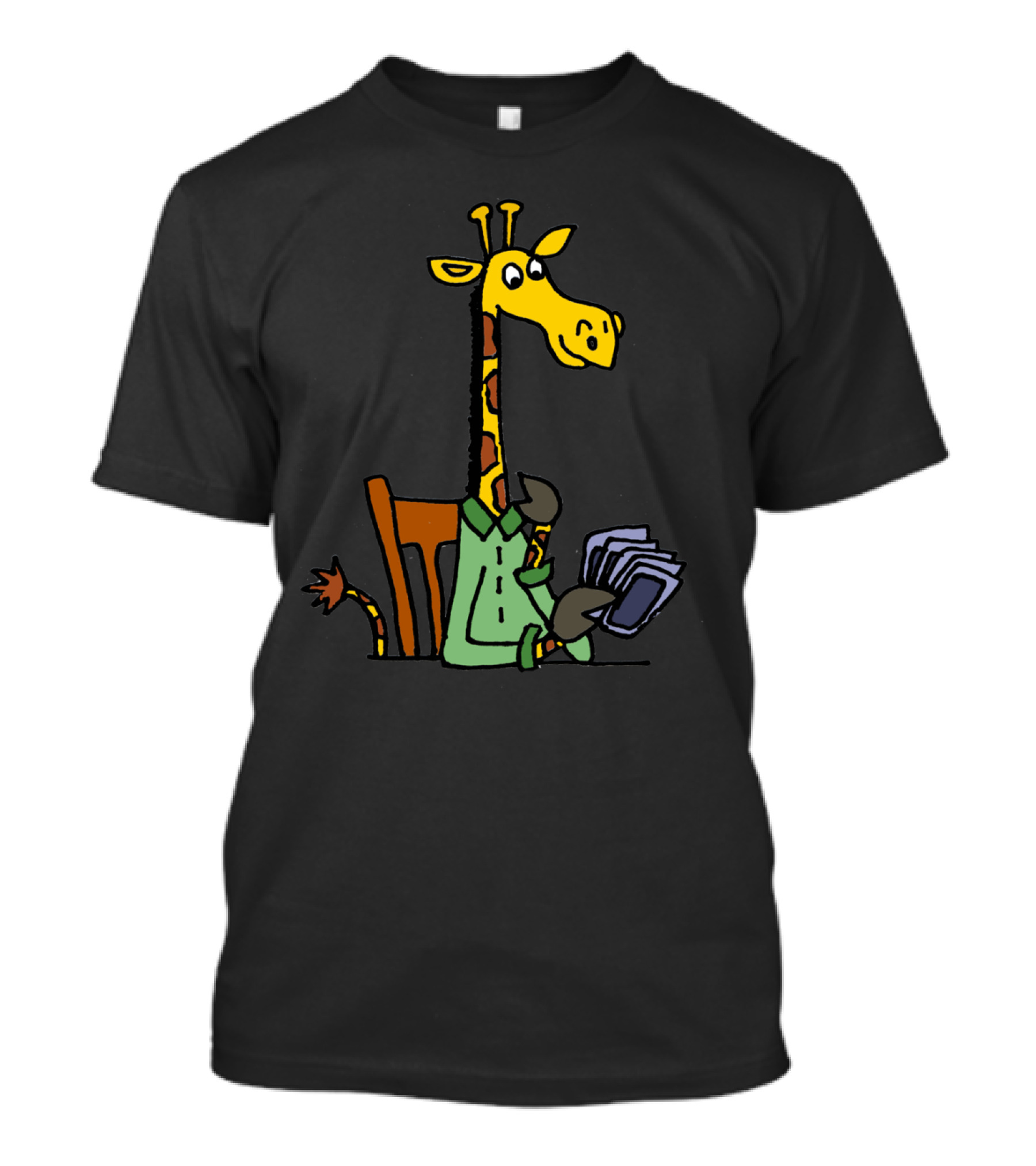 Funny Cool Giraffe Playing Cards At Table T-Shirt