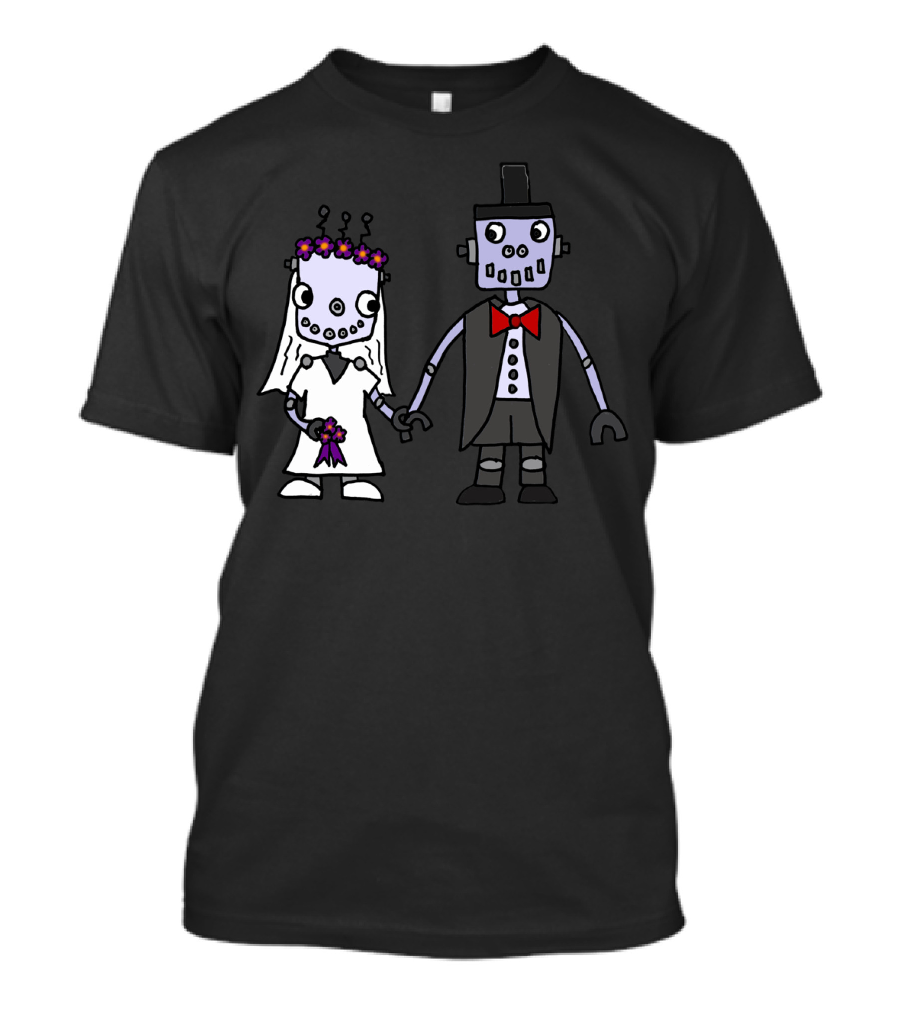 Funny Cool Robot Wedding Cartoon Bride And Groom T-Shirt