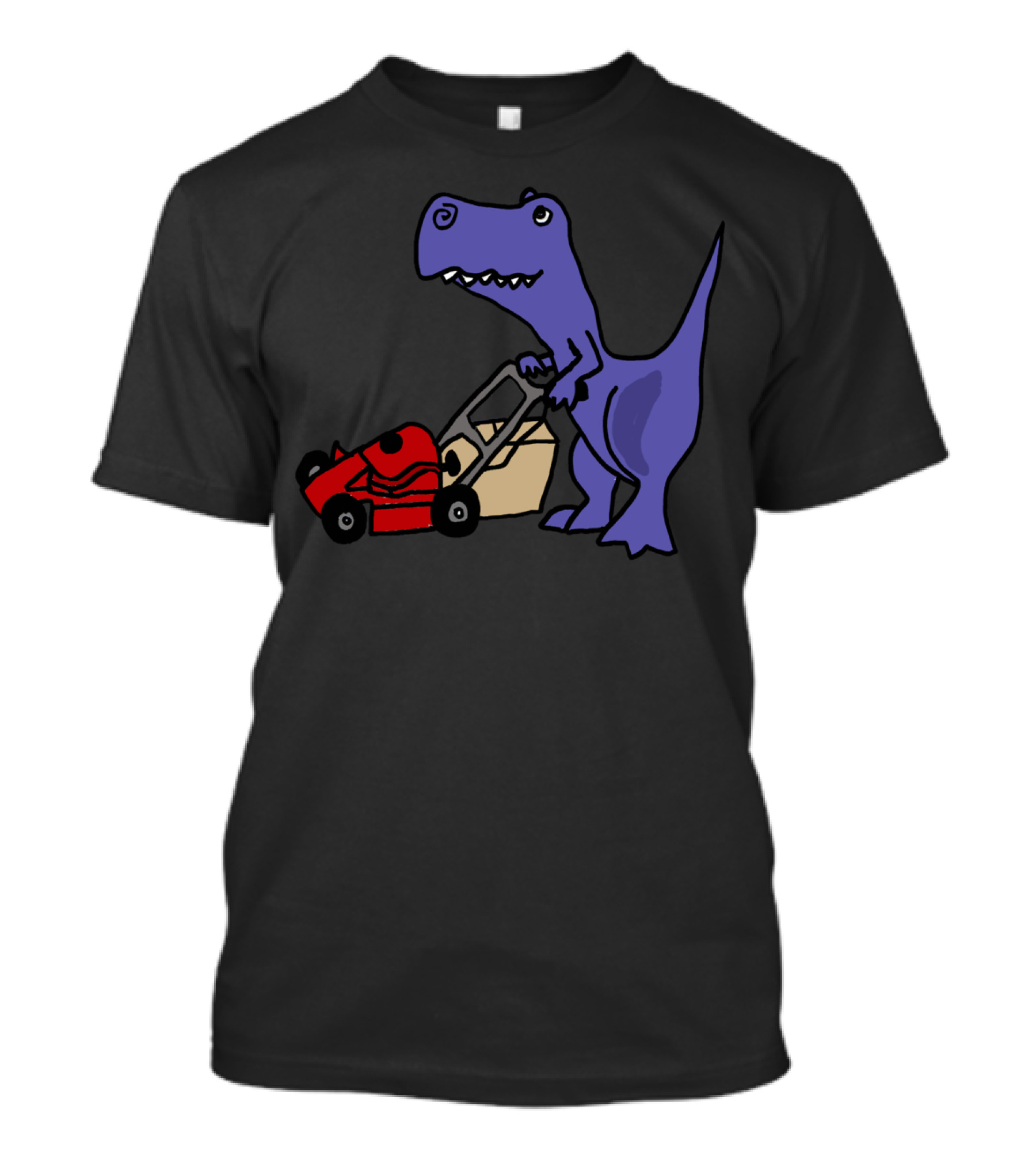 Funny Cool Rex Dinosaur Pushing Lawn Mower T-Shirt
