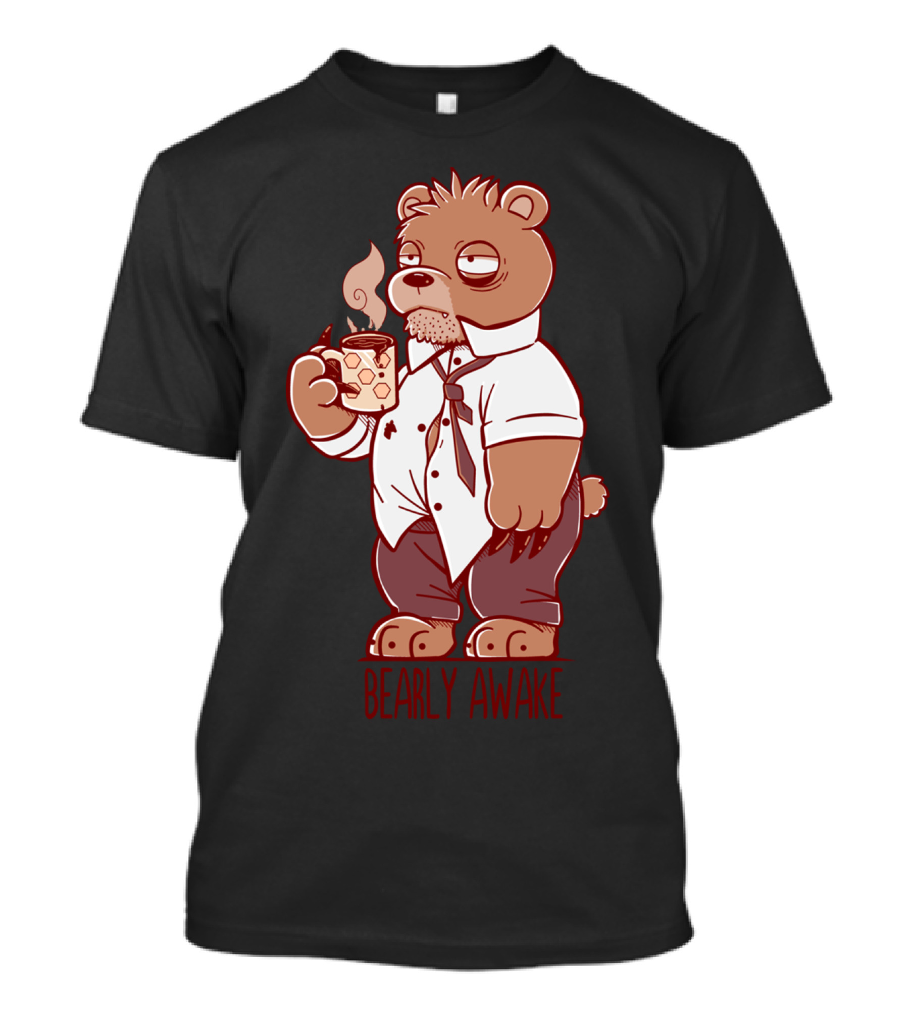 Bearly Awake Coffee Bear In Shirt And Tie With Mug T-Shirt