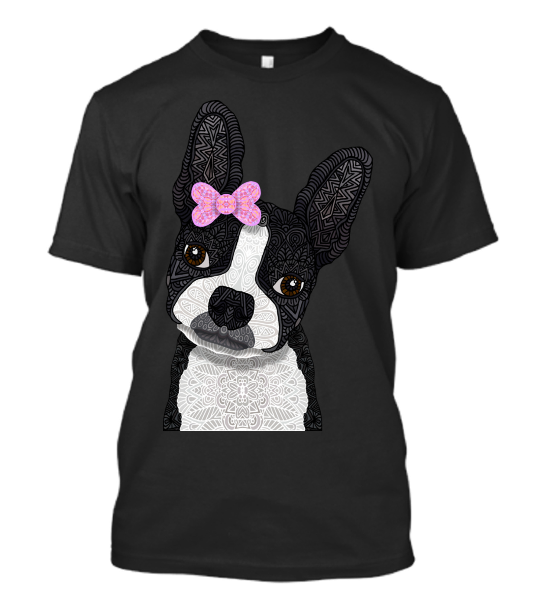 Boston Girl Mya Intricate Dog With Bow T-Shirt