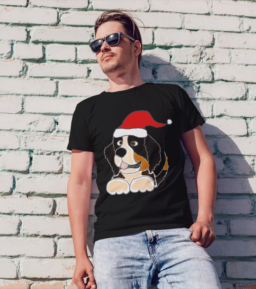 Funny Cute Bernese Mountain Dog Santa Hat T-Shirt