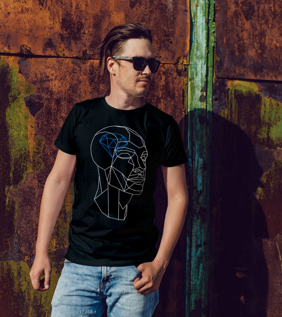 Geometric Head Profile With Blue Diamond Creativity Negative T-Shirt