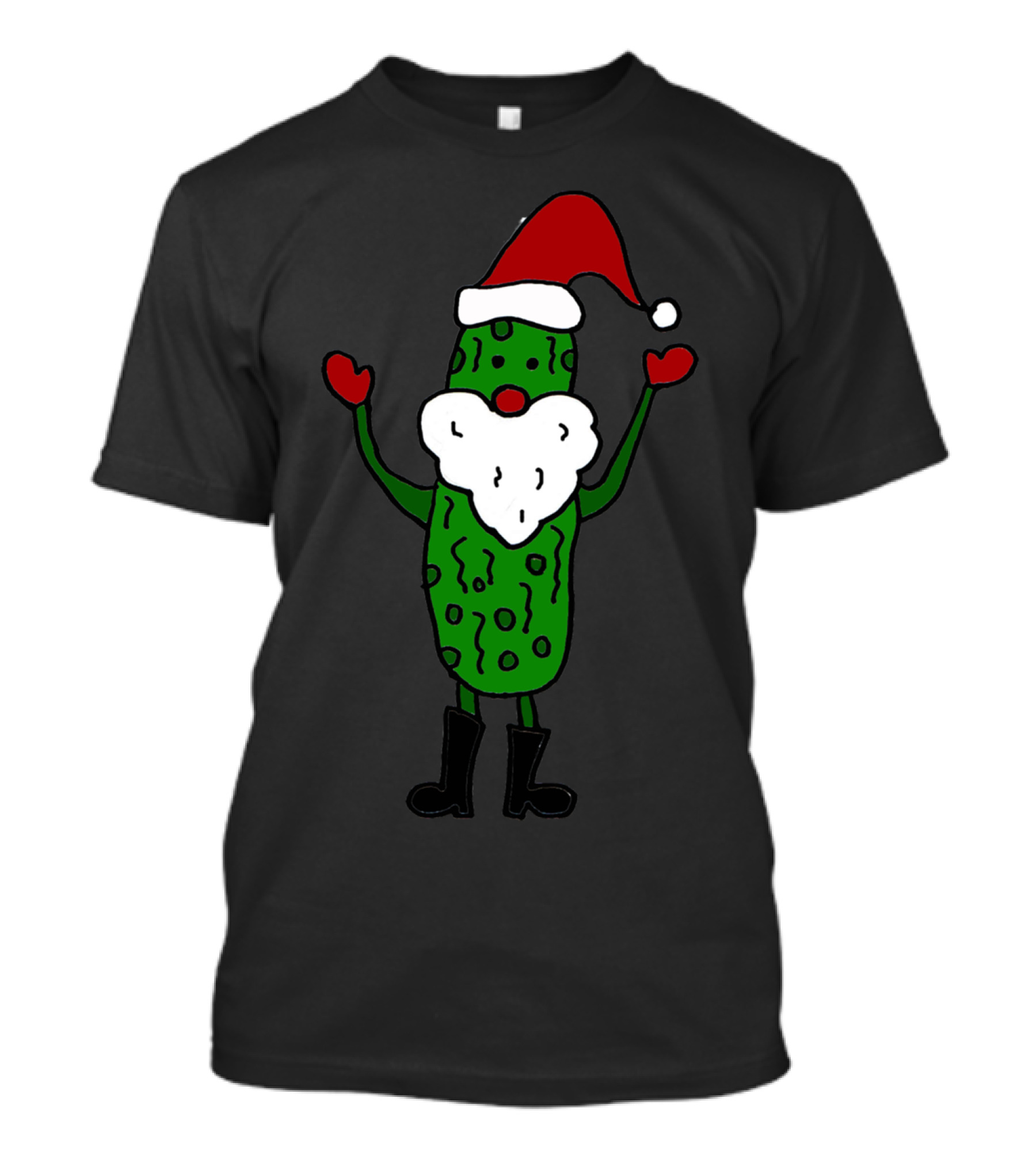 Funny Cute Pickle Santa Claus With Red Hat And Boots T-Shirt