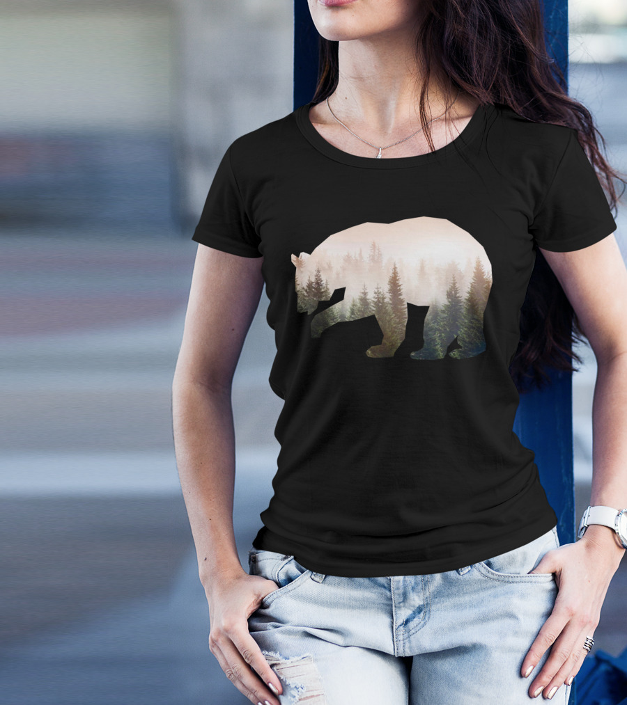BearSkog Forest Silhouette Bear T-Shirt