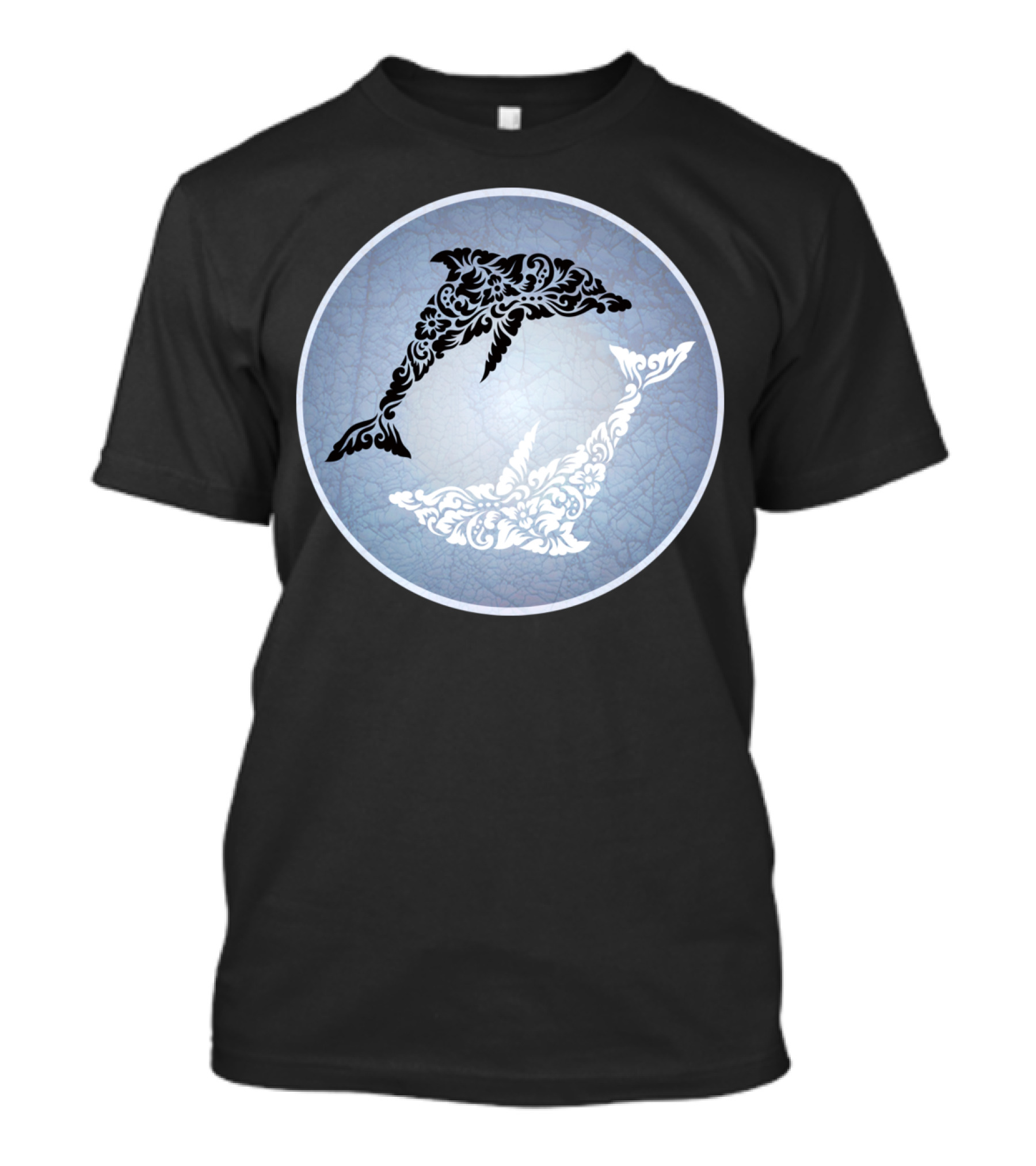 Dolphin Yin Yang Floral Ornament Circular T-Shirt