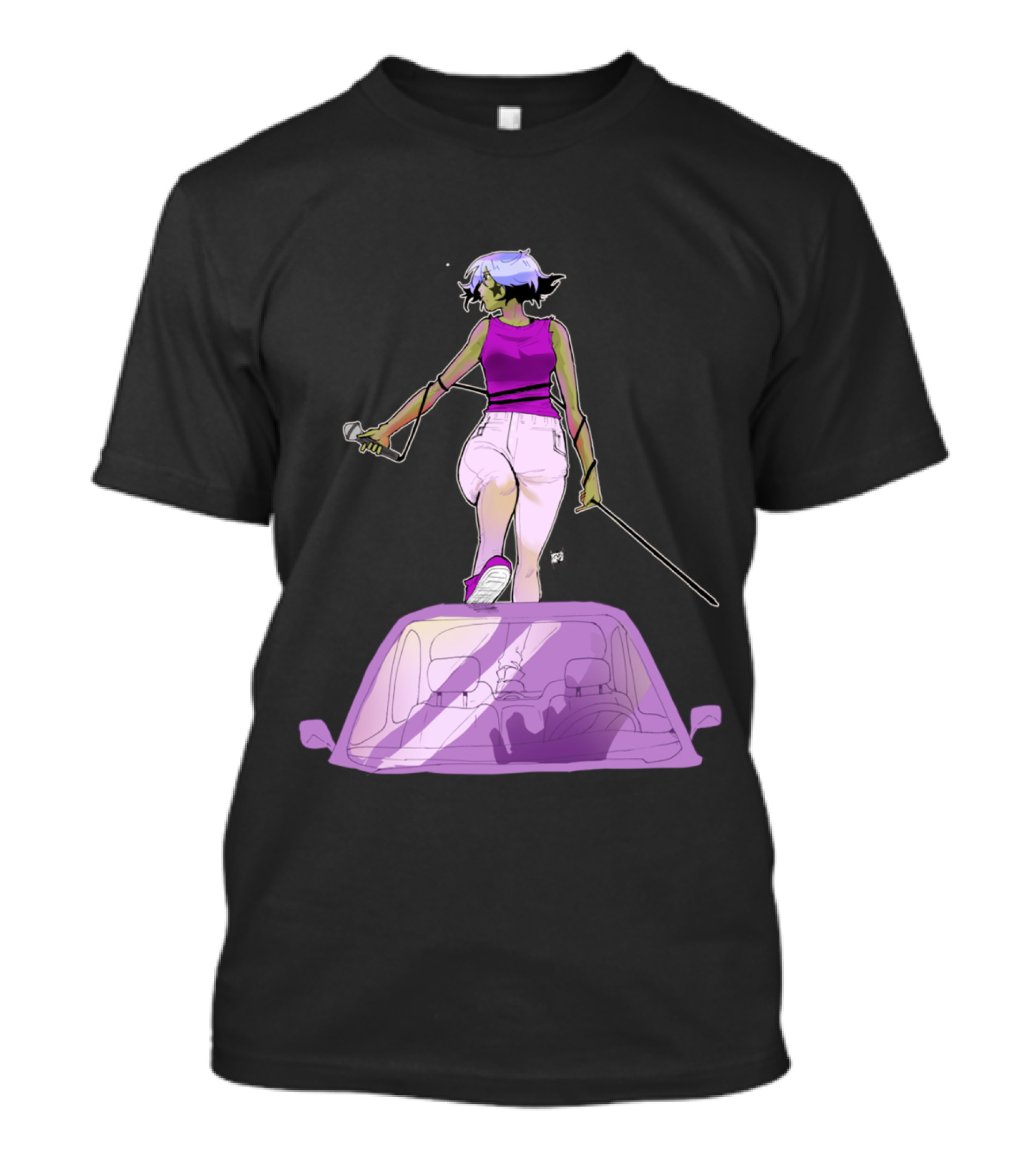 Cree Character On Car With Microphone And Sword T-Shirt