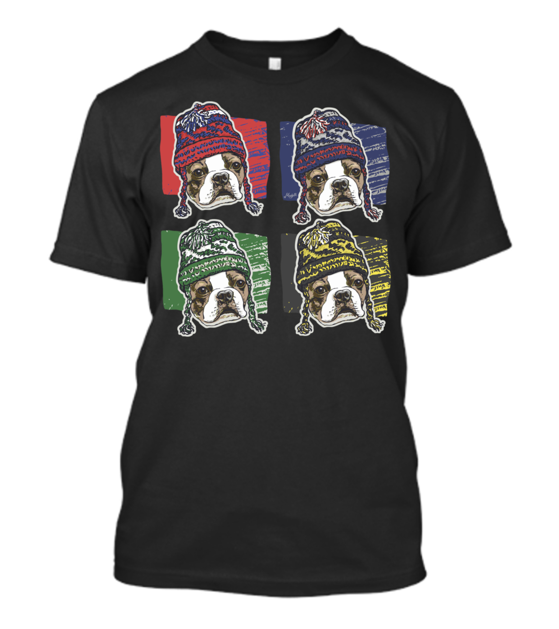 Boston Terrier Colorful Winter Beanies Quartet T-Shirt
