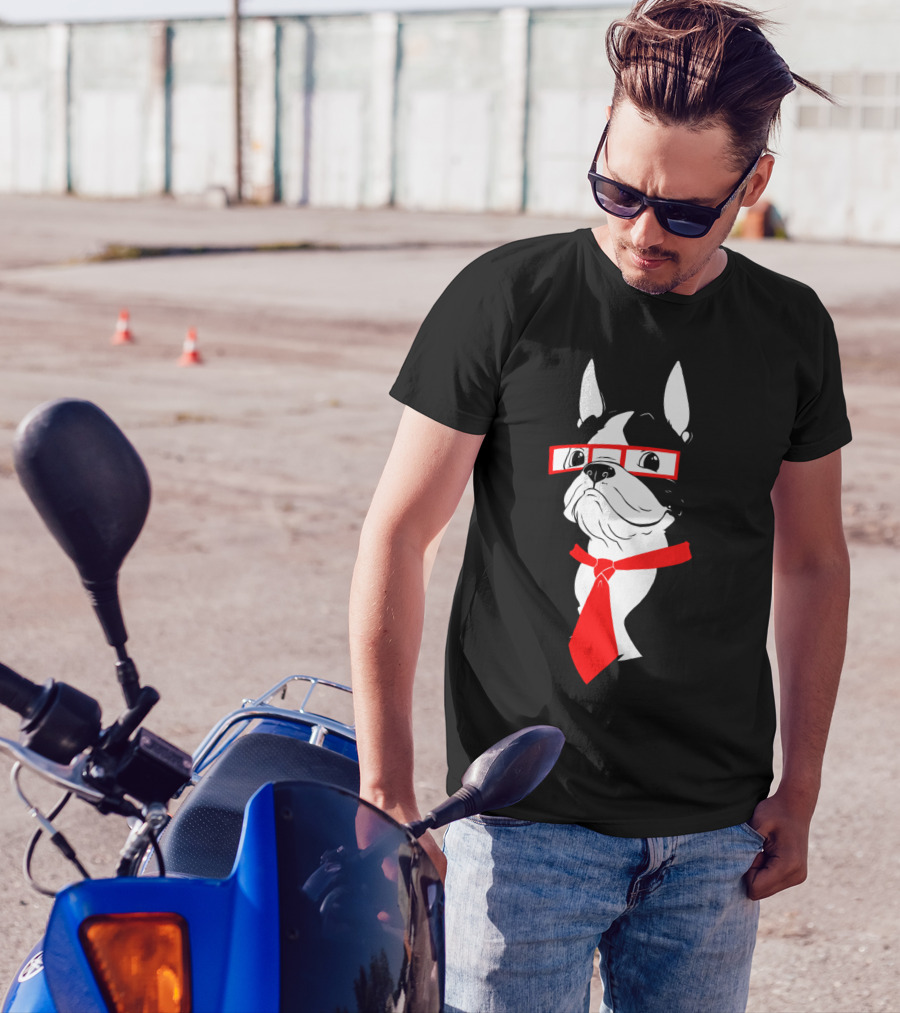 Boston Terrier Red Glasses And Tie T-Shirt