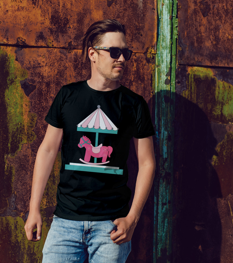 Carousel Rocking Horse Pink Floral Canopy T-Shirt