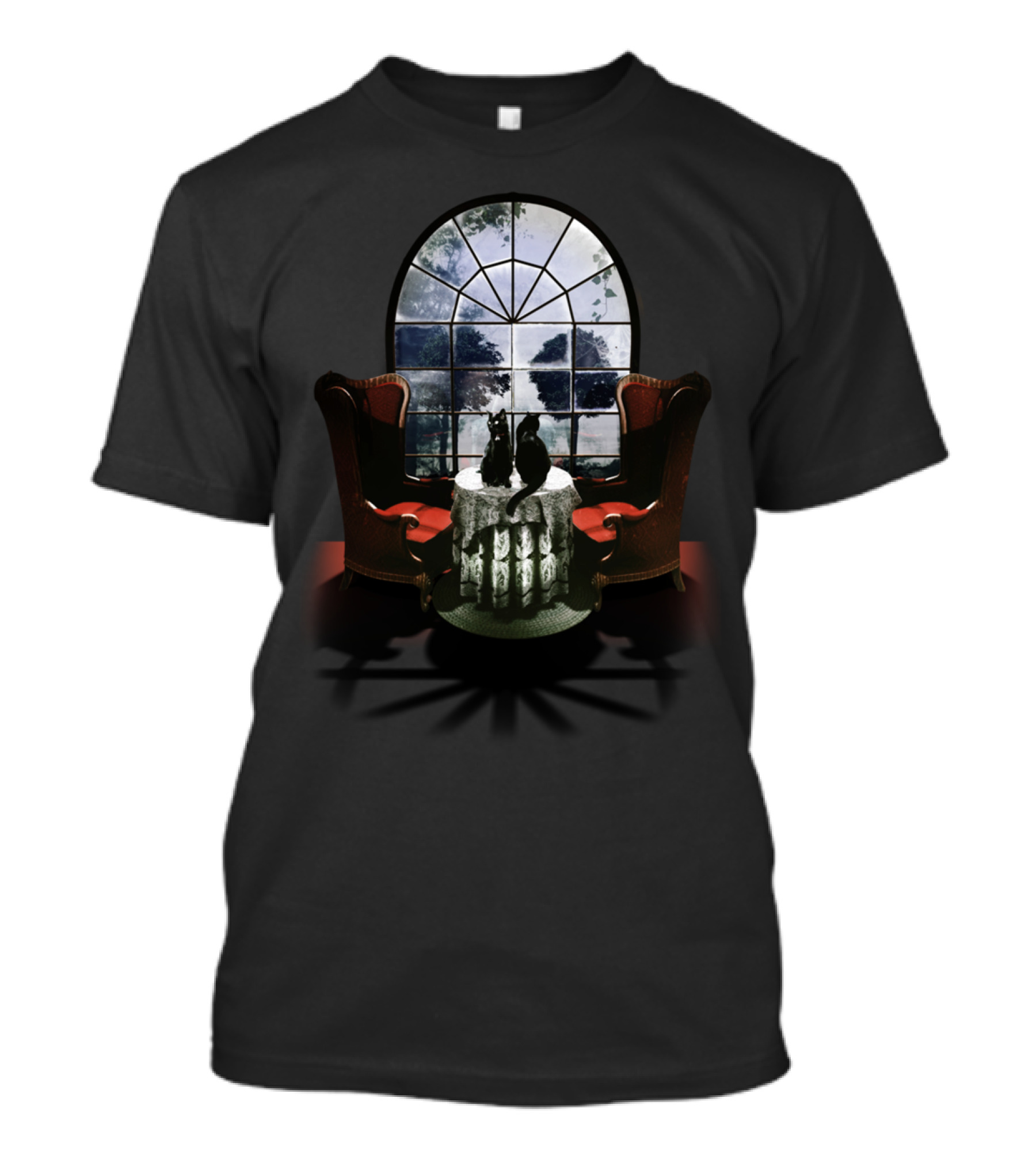 Room Skull Elegant Gothic Window Scene With Cats T-Shirt