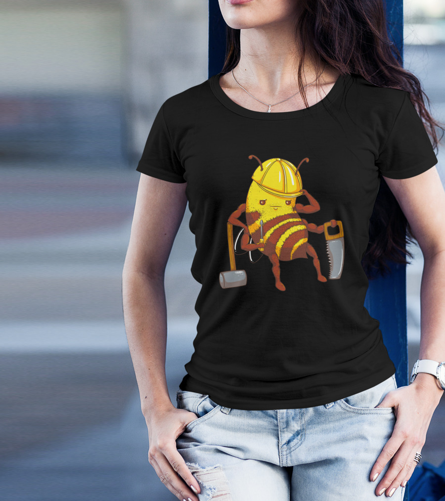 Worker Bee Carpenter Helmet Mallet Saw Screwdriver T-Shirt