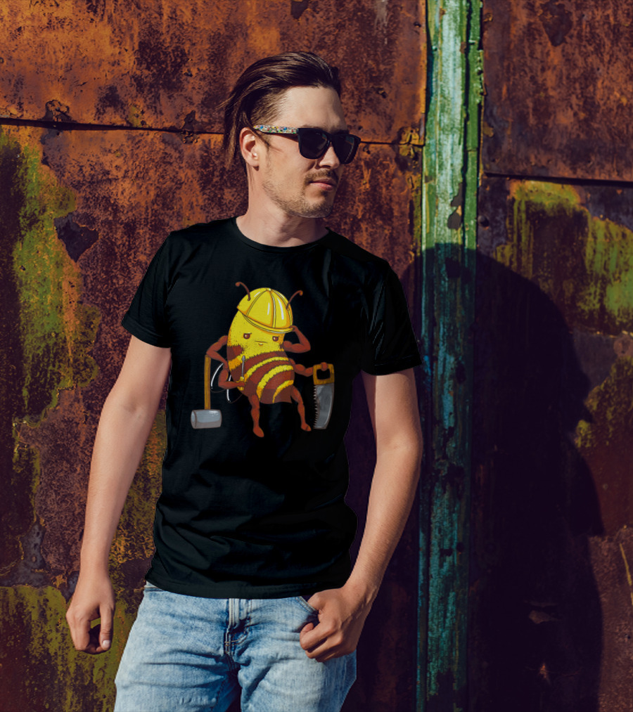 Worker Bee Carpenter Helmet Mallet Saw Screwdriver T-Shirt