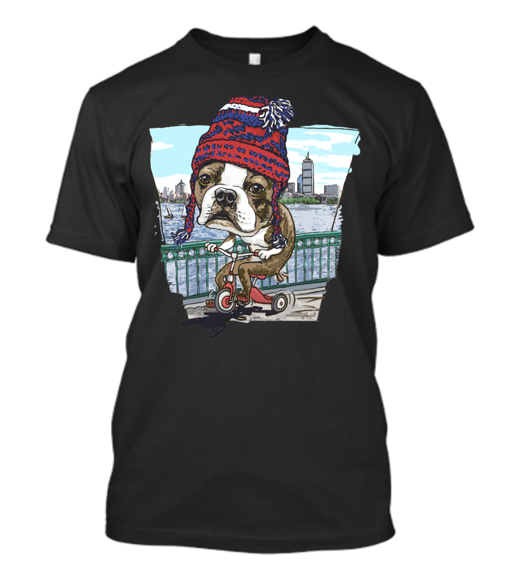 Boston Terrier Wicked Pissah Tricycle Adventure Skyline Hat T-Shirt