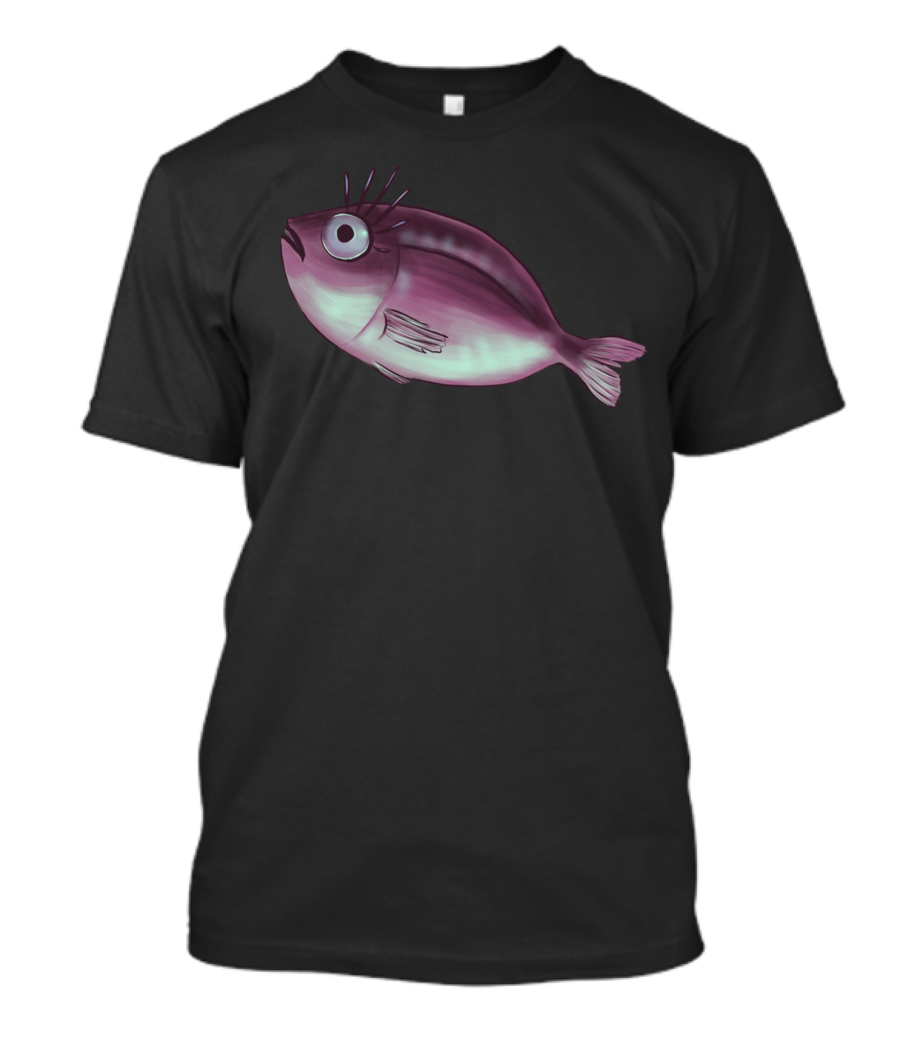 Funny Fish With Fancy Eyelashes Purple Comical Sea Creature T-Shirt