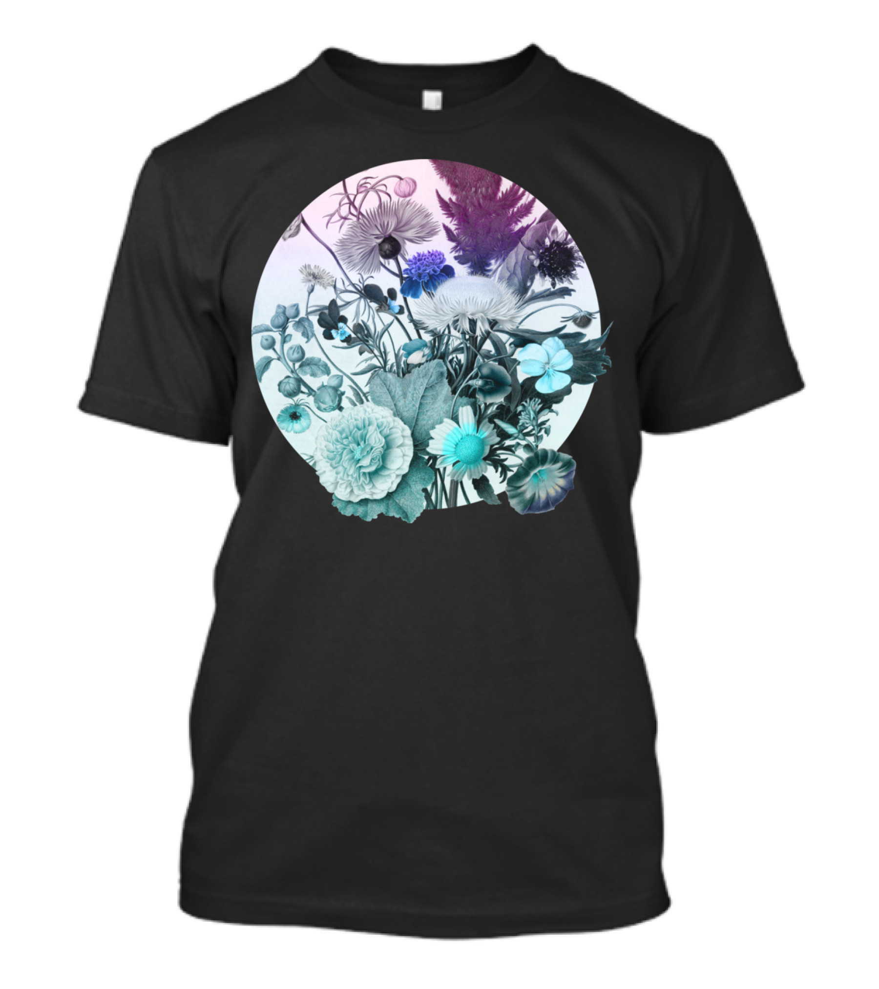 Botanica Floral Circle Gradient Blue And Purple Blooms T-Shirt