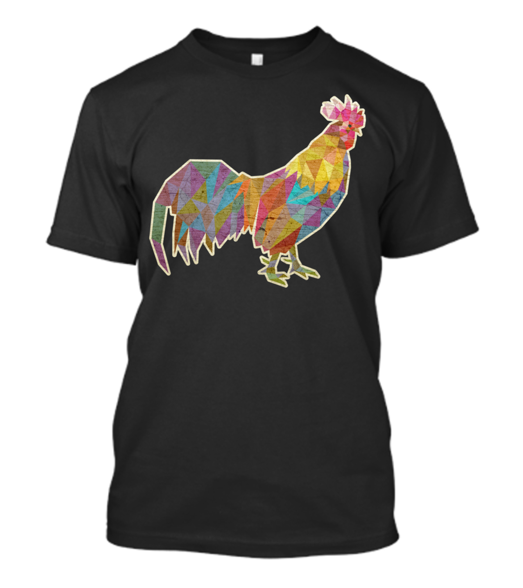 Rooster Low Polygon Multicolored Triangles T-Shirt