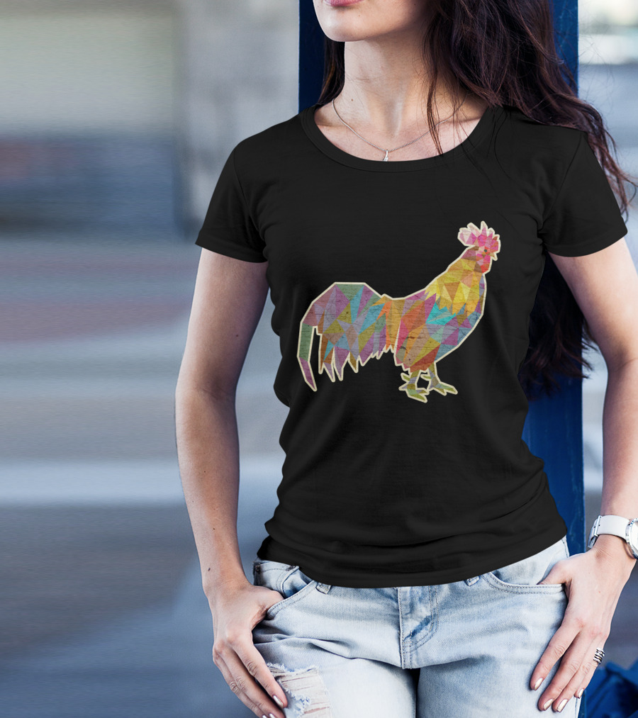 Rooster Low Polygon Multicolored Triangles T-Shirt
