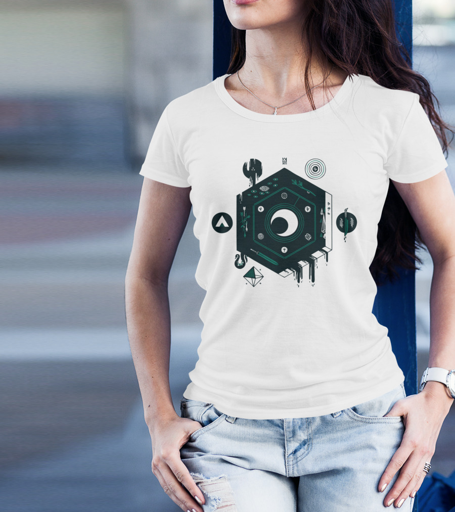 Crescent Hexagonal Geometric Patterns And Symbols T-Shirt