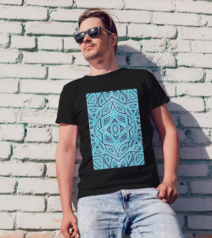 Rose Bud Blue Pattern Geometric Mandala T-Shirt