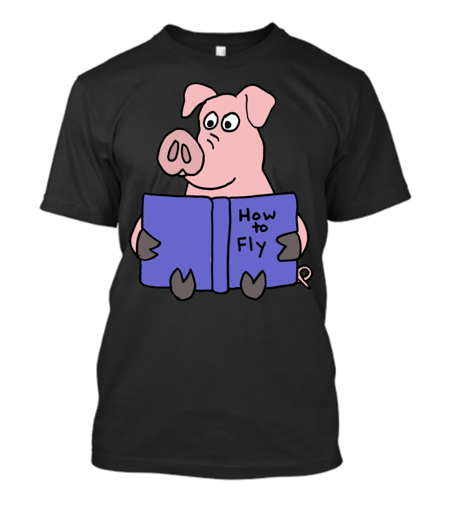 Funny Pink Pig Reading How To Fly Book T-Shirt