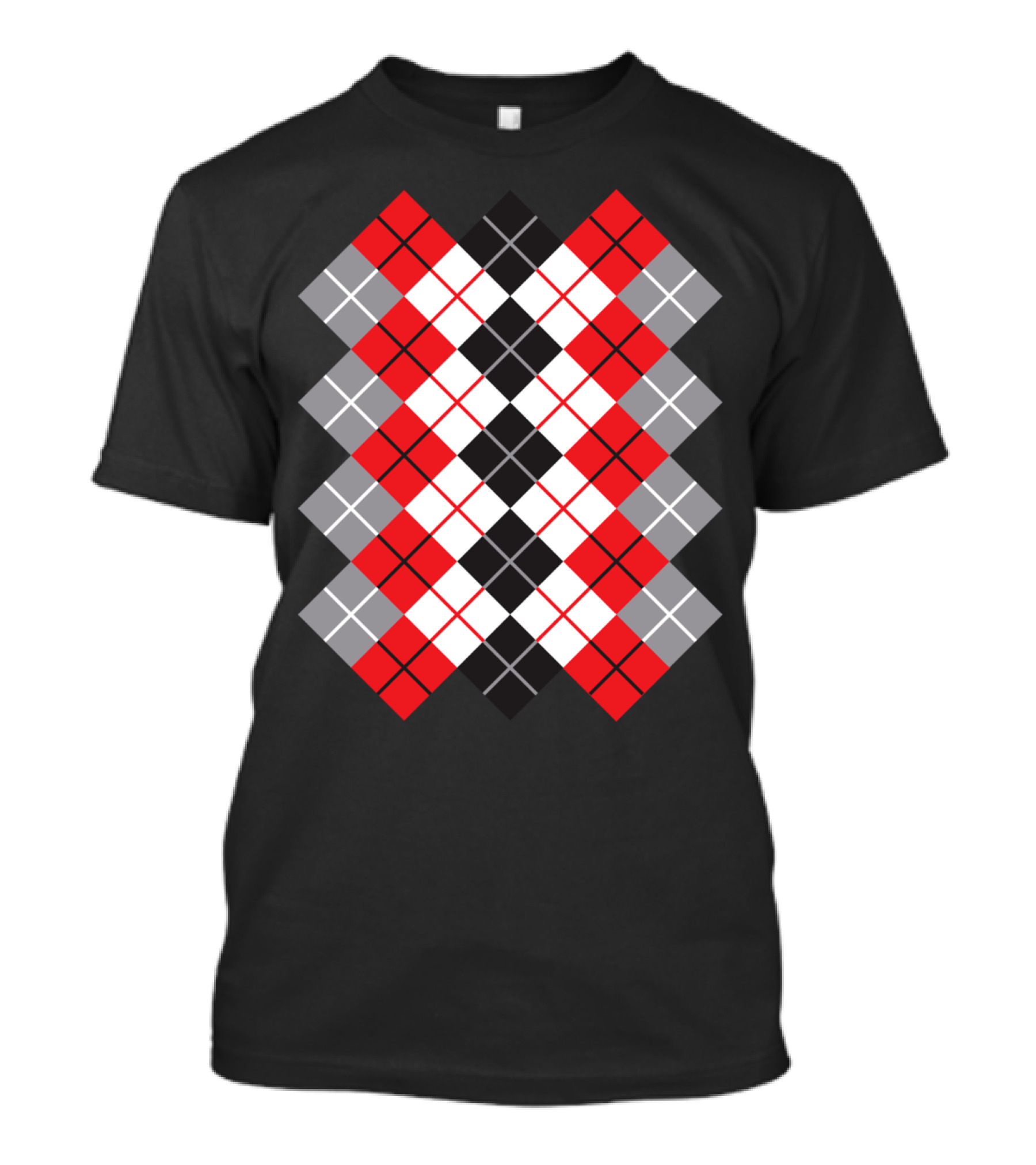 Argyle Red Black White Grey Diamond T-Shirt