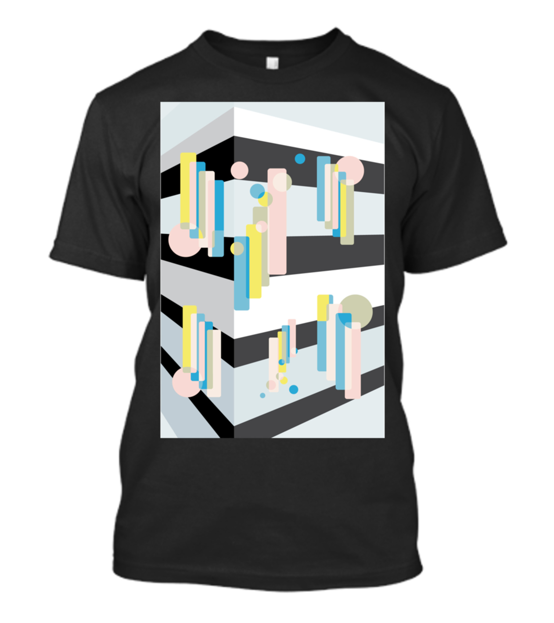 Bounce Geometric Shapes Multicolor Rectangles And Circles T-Shirt