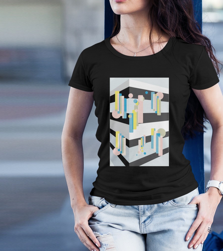 Bounce Geometric Shapes Multicolor Rectangles And Circles T-Shirt