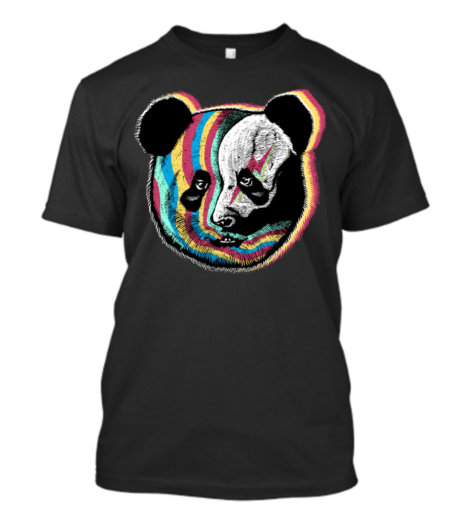 Fused Bold Striped Multicolor Panda With Ziggy Stardust Bolt T-Shirt