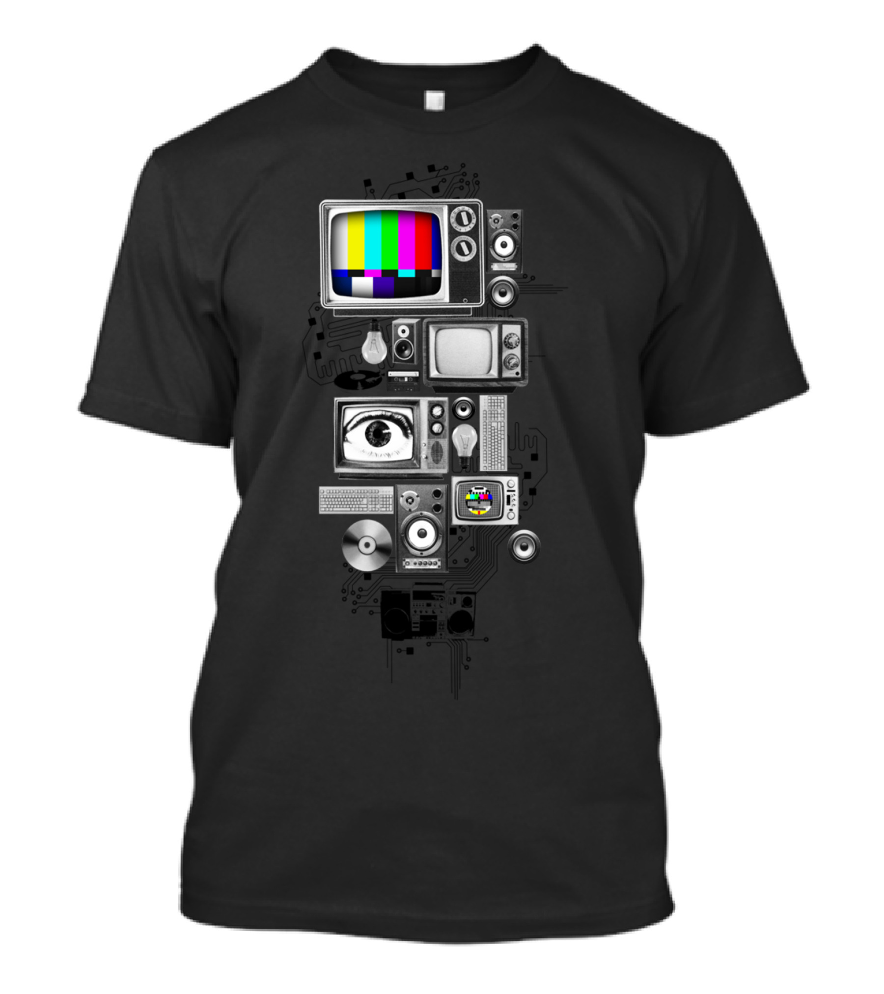 Technicolor Retro TV Collage With Test Pattern And Vintage Electronics T-Shirt