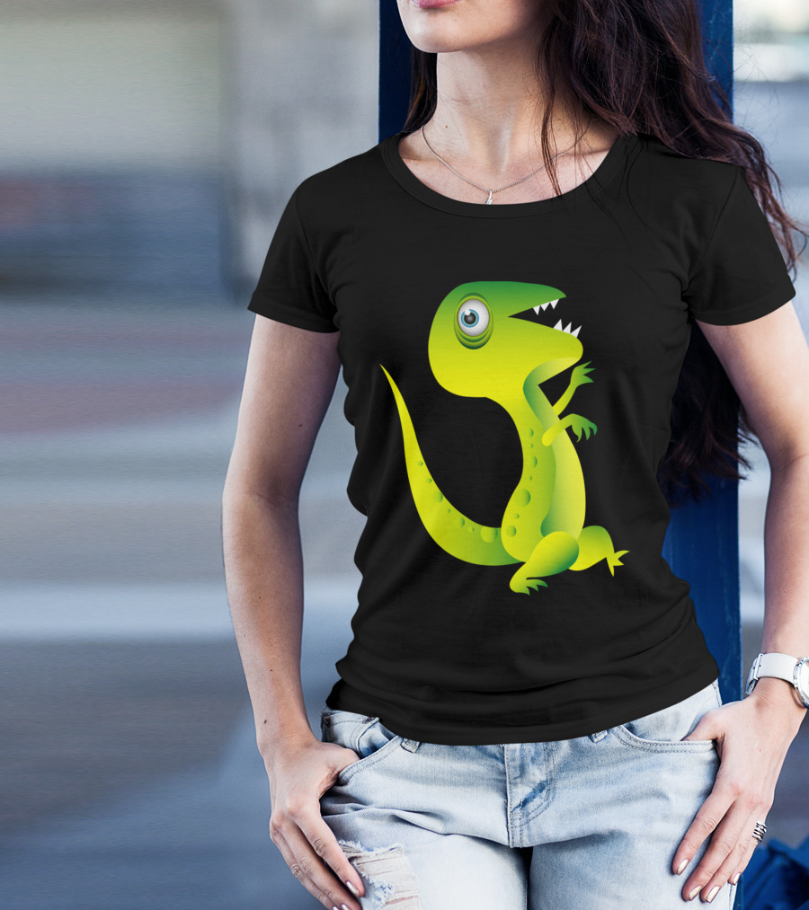 Running Cute Dinosaur Cartoon Playful Green T-Rex T-Shirt